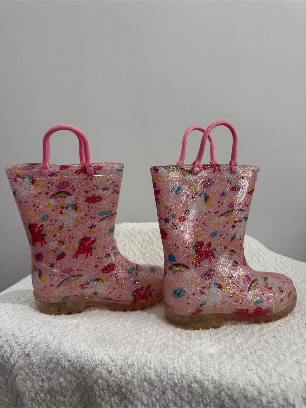 Euxterpa Toddler Kids Waterproof Light Up Glitter Rain Boots Sz 7